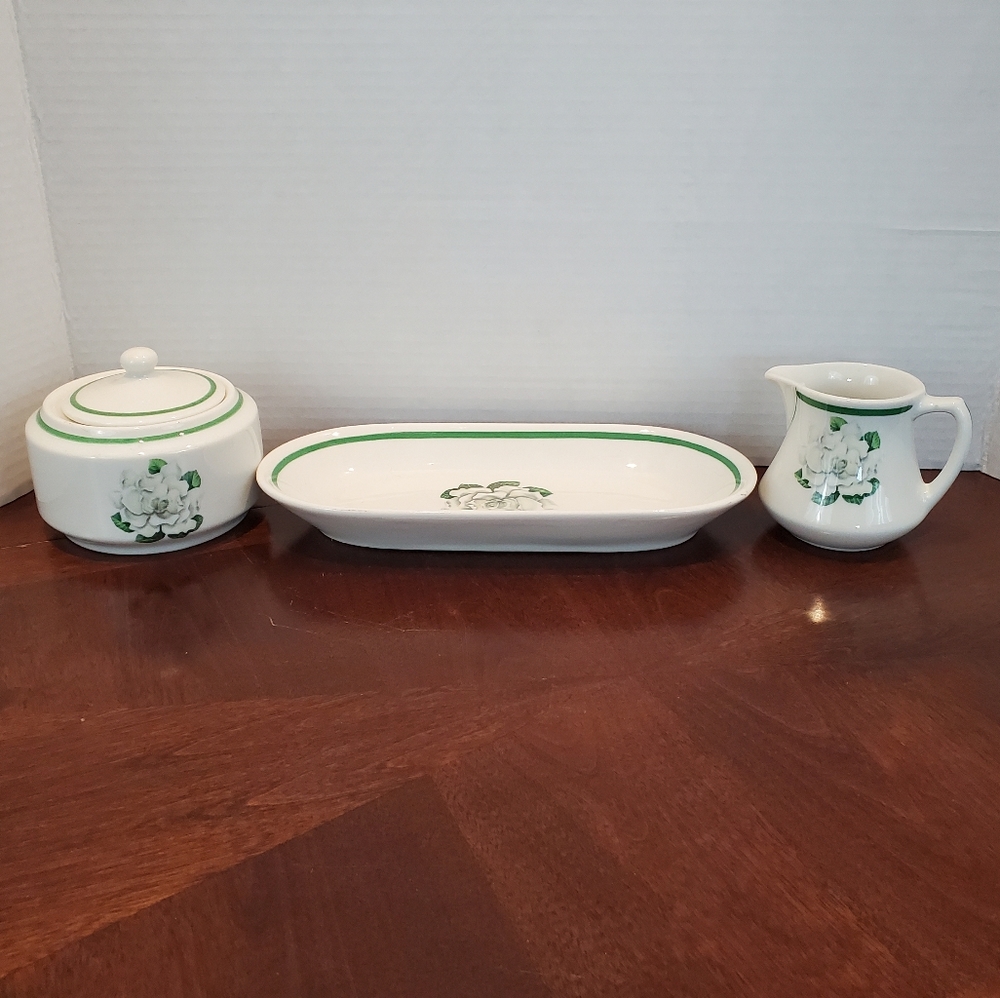 Vintage 1950s Whitfield (White Body) by Syracuse Creamer, Sugar & Butter Set